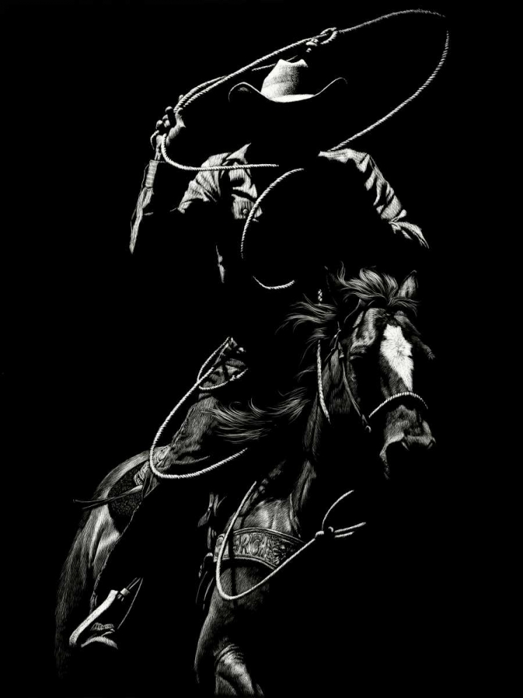 Art Print: Scratchboard Rodeo VII