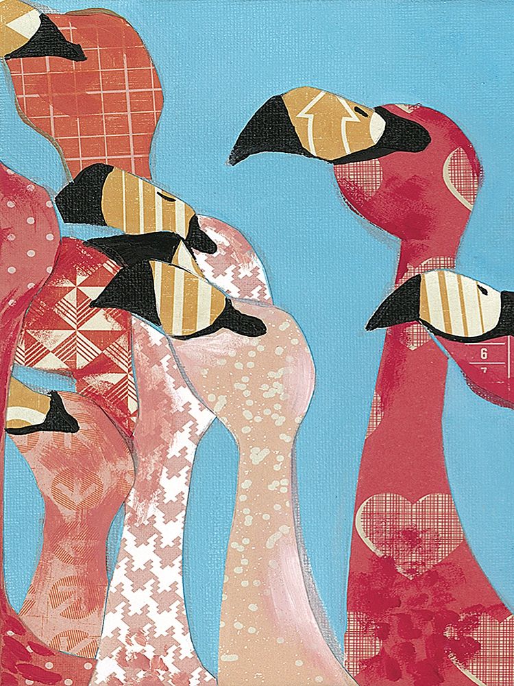 Art Print: Flock of Flamingoes I