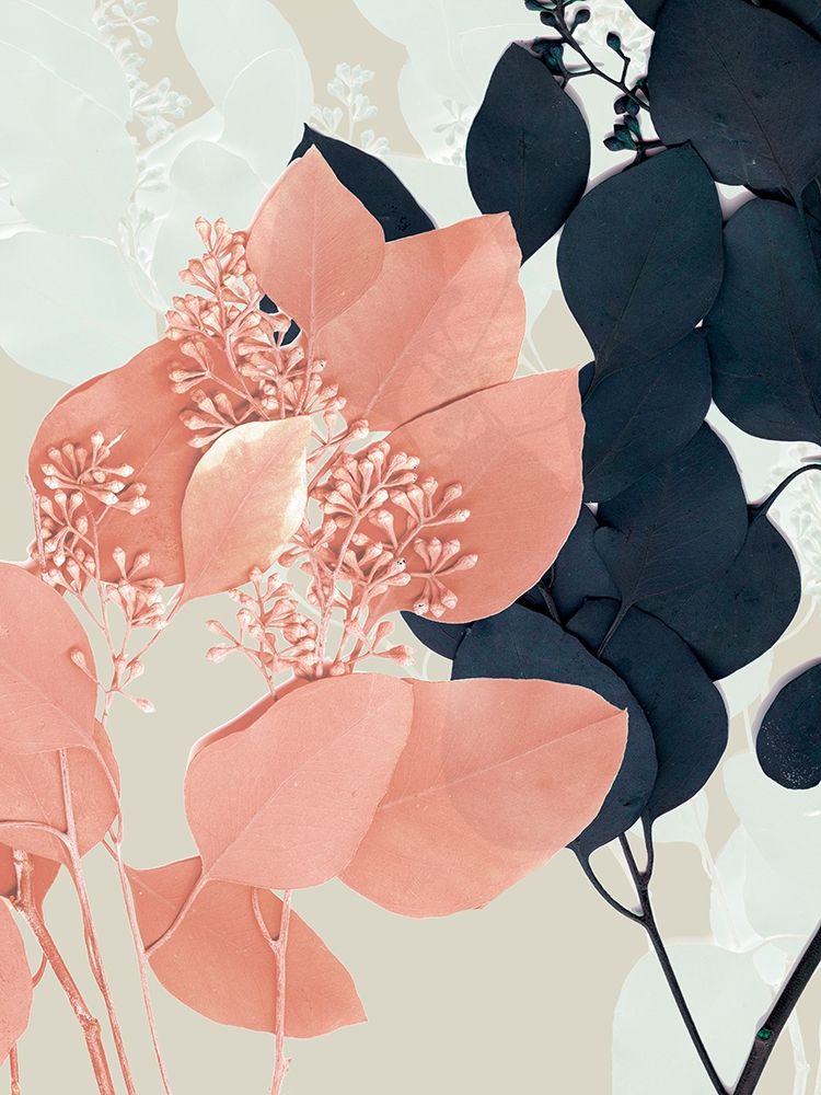 Wall art: Indigo and Blush Leaves I, by Goldberger, Jennifer