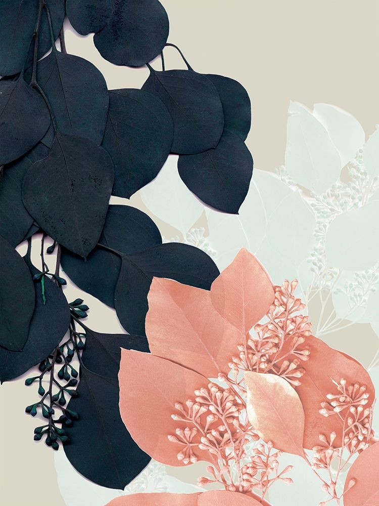 Wall art: Indigo and Blush Leaves III, by Goldberger, Jennifer