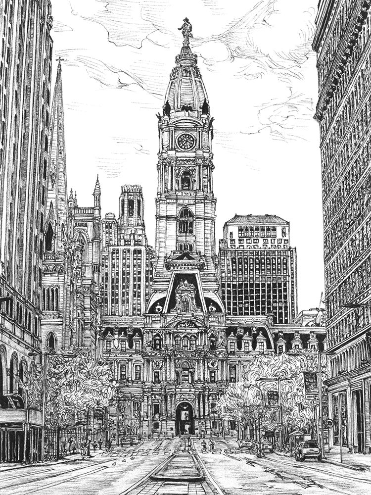 Art Print: BandW Us Cityscape-Philadelphia