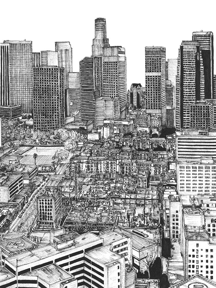 Art Print: BandW Us Cityscape-Los Angeles