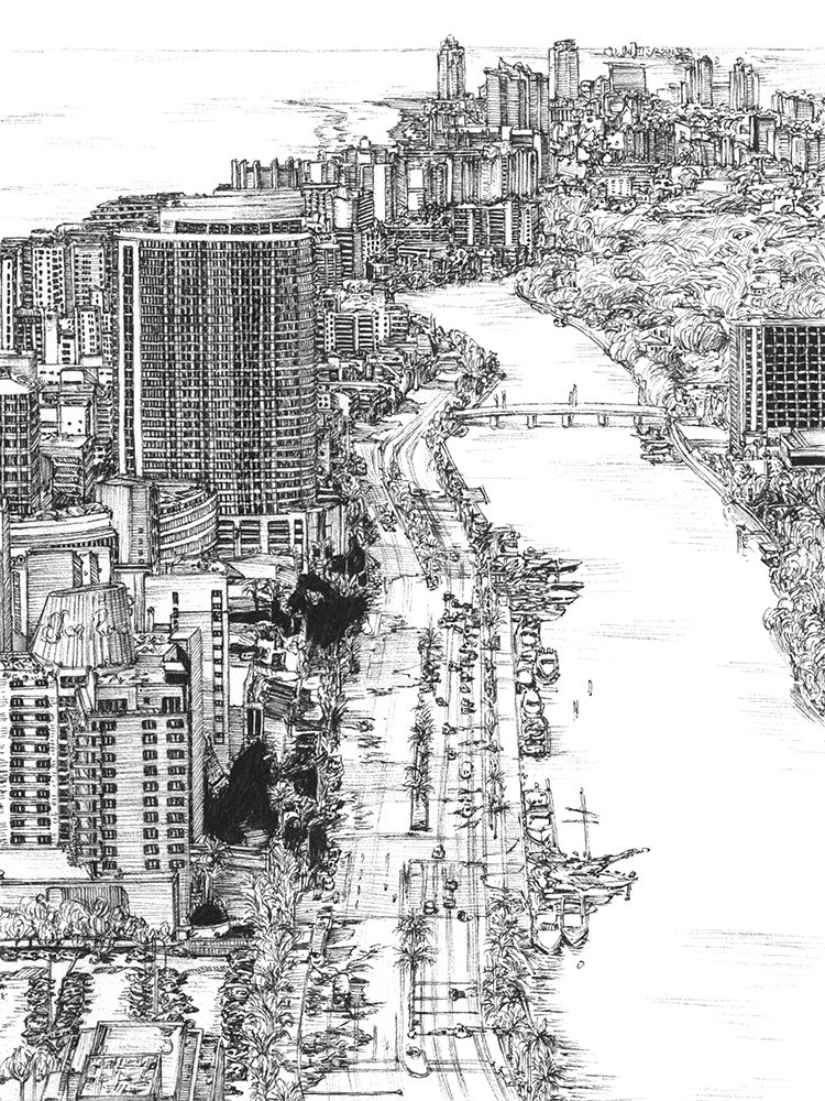 Art Print: BandW Us Cityscape-Miami