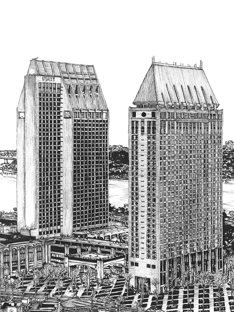 Art Print: BandW Us Cityscape-San Diego