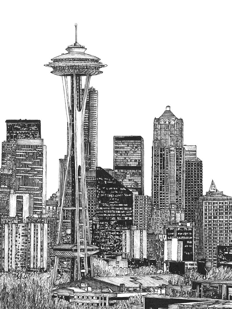 Art Print: BandW Us Cityscape-Seattle