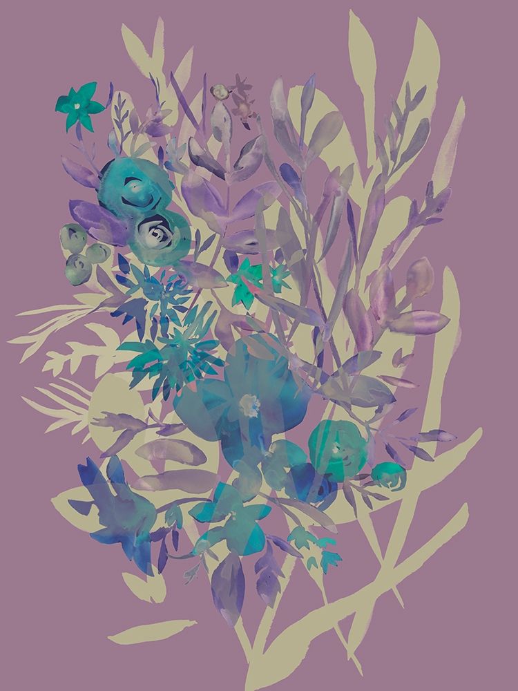 Art Print: Slate Flowers on Mauve I