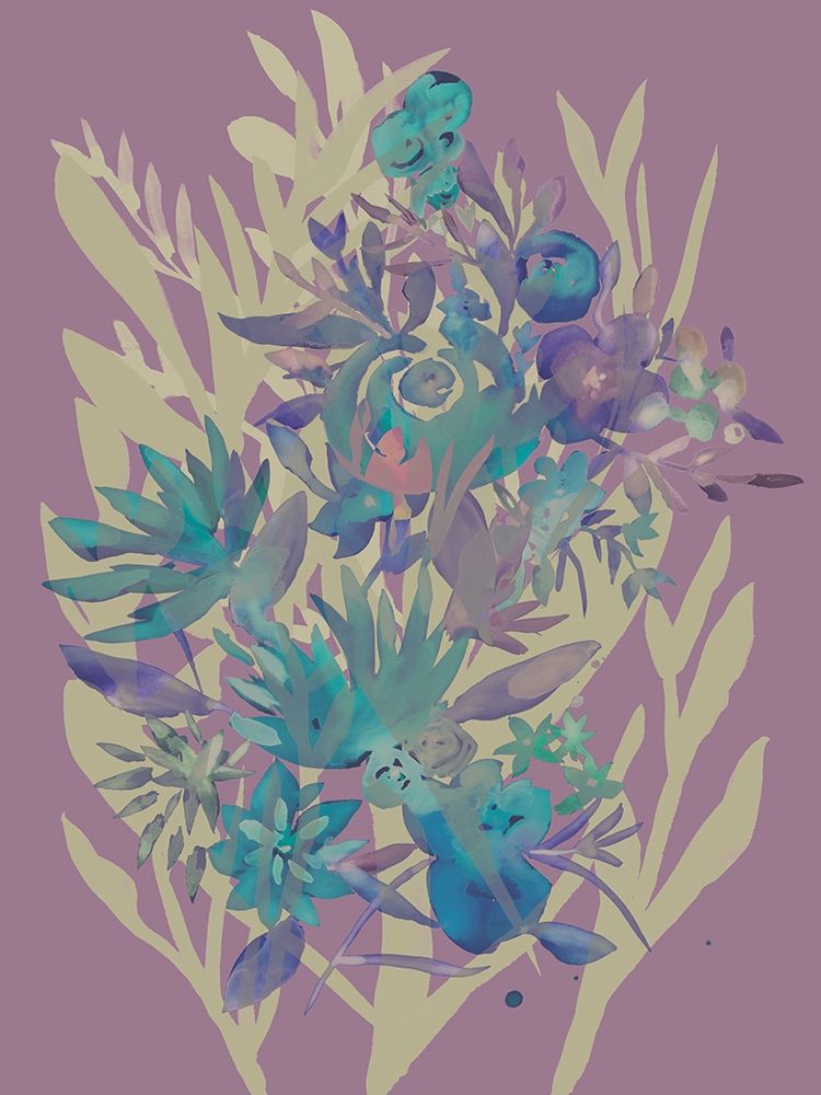 Art Print: Slate Flowers on Mauve II