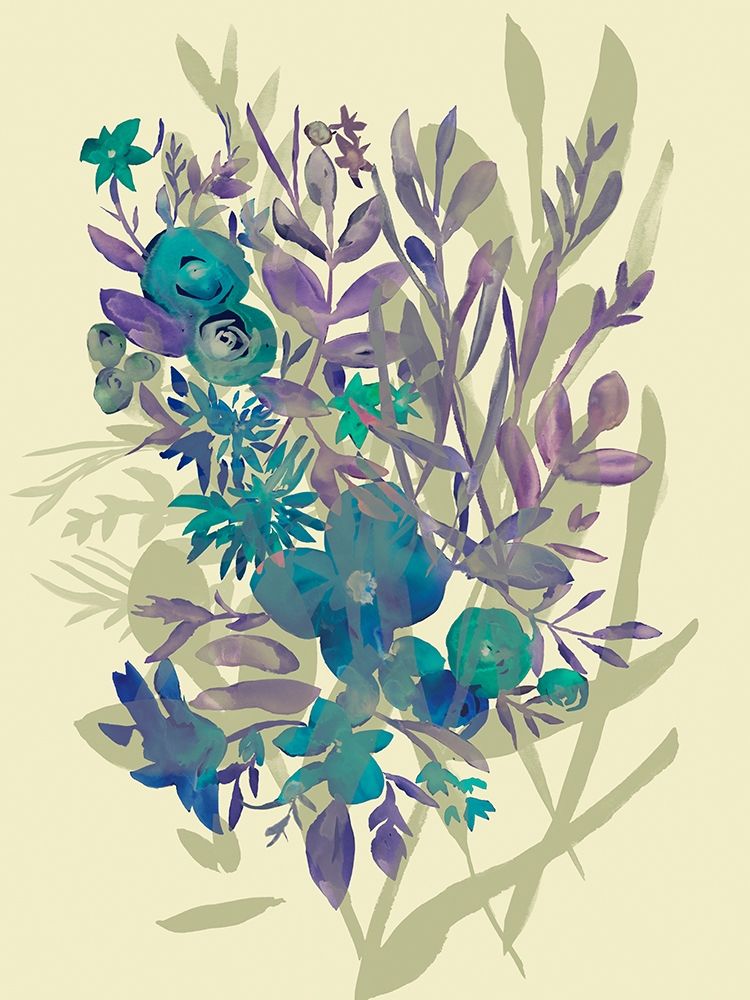 Art Print: Slate Flowers on Cream I