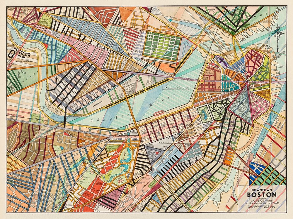 Wall Art Painting id:230031, Name: Modern Map of Boston, Artist: Galapon, Nikki