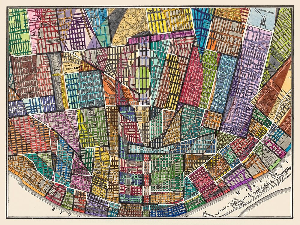 Wall Art Painting id:230032, Name: Modern Map of St. Louis, Artist: Galapon, Nikki