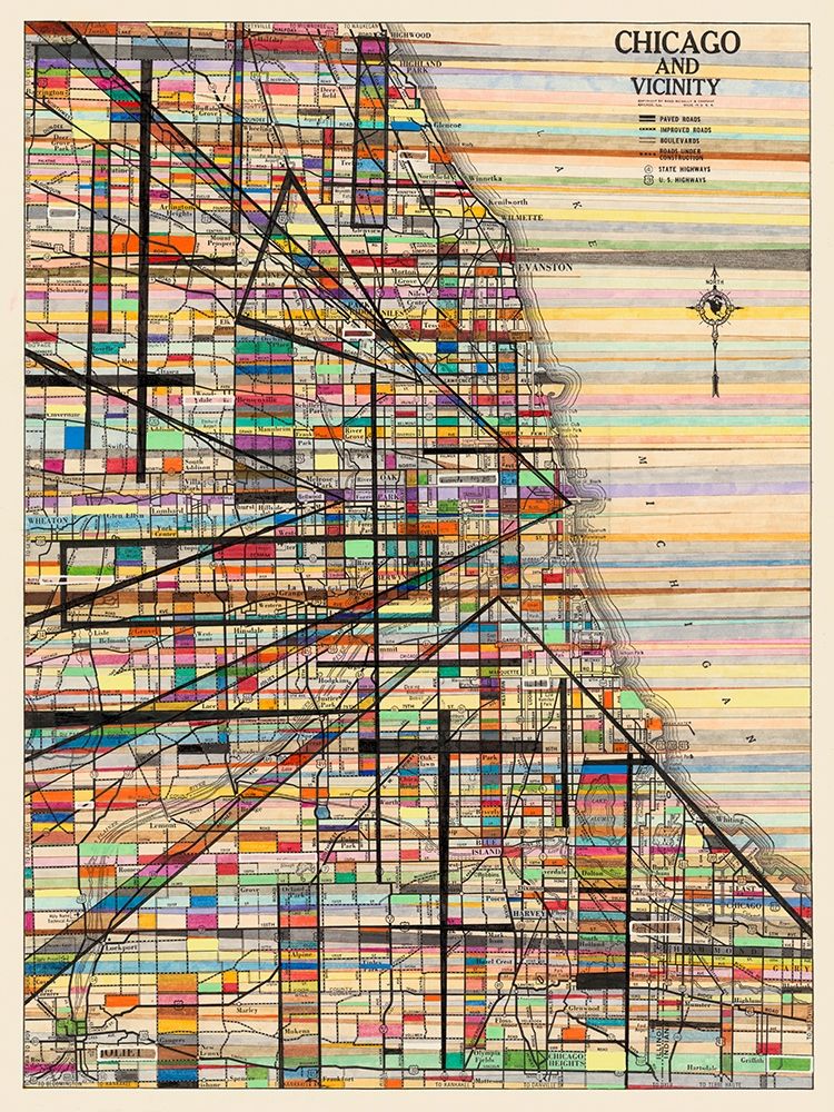 Wall Art Painting id:230034, Name: Modern Map of Chicago, Artist: Galapon, Nikki