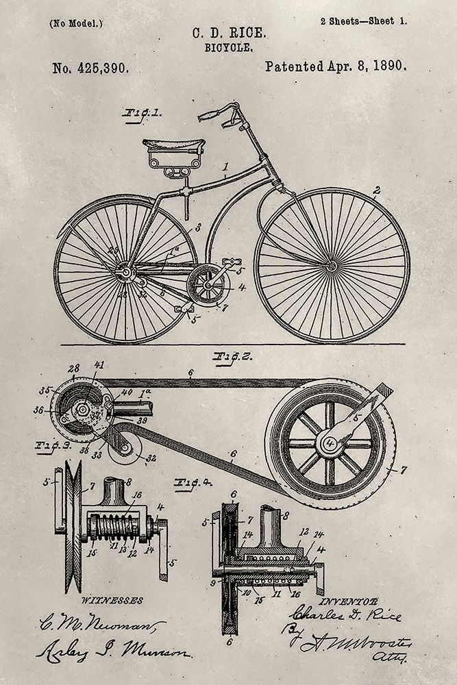 Wall Art Painting id:244815, Name: Patent--Bicycle, Artist: Ludwig, Alicia