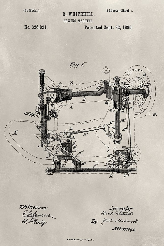 Wall art: Patent--Sewing Machine, by Ludwig, Alicia
