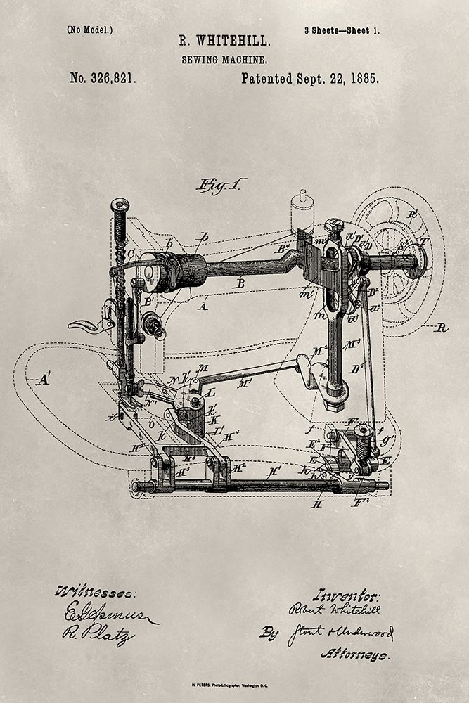 Wall Art Painting id:244818, Name: Patent--Sewing Machine, Artist: Ludwig, Alicia