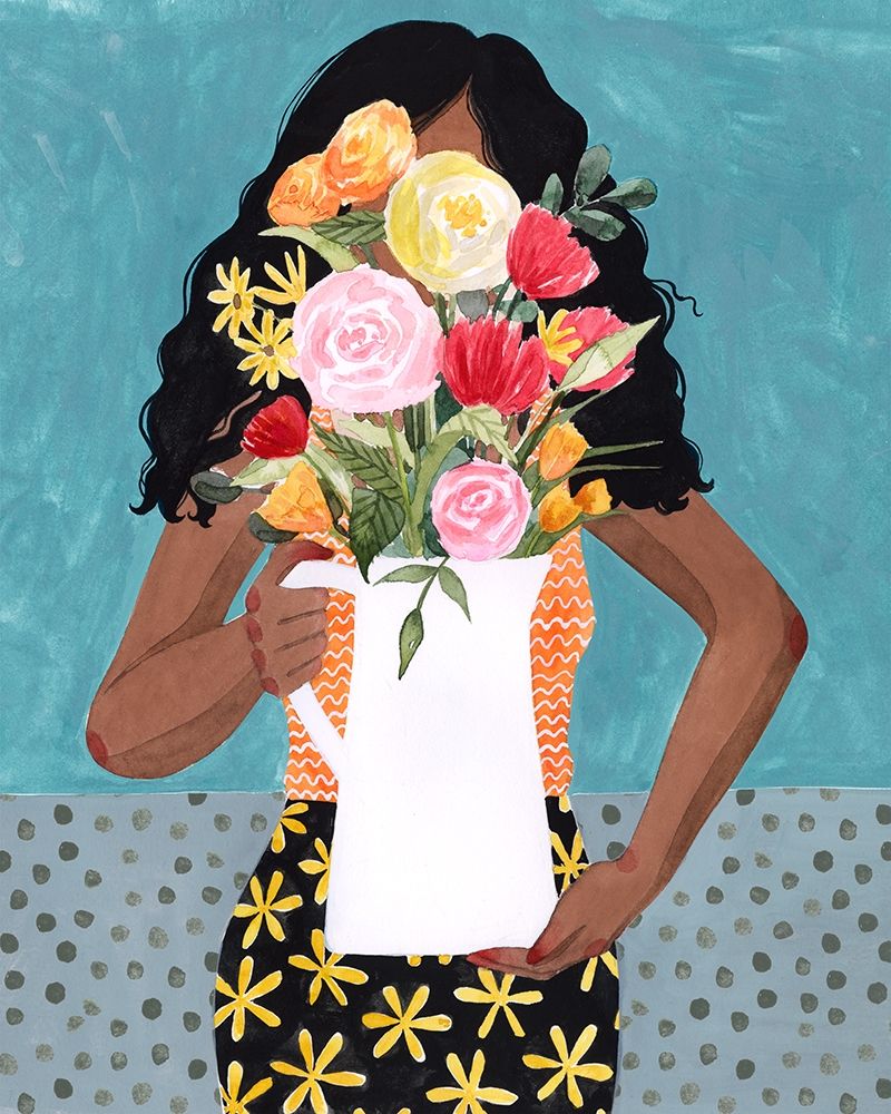 Art Print: Flower Vase Girl I