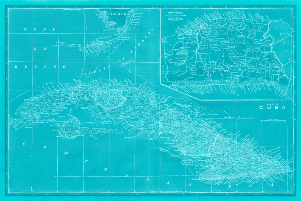 Wall Art Painting id:76608, Name: Map of Cuba in Aqua, Artist: Vision Studio