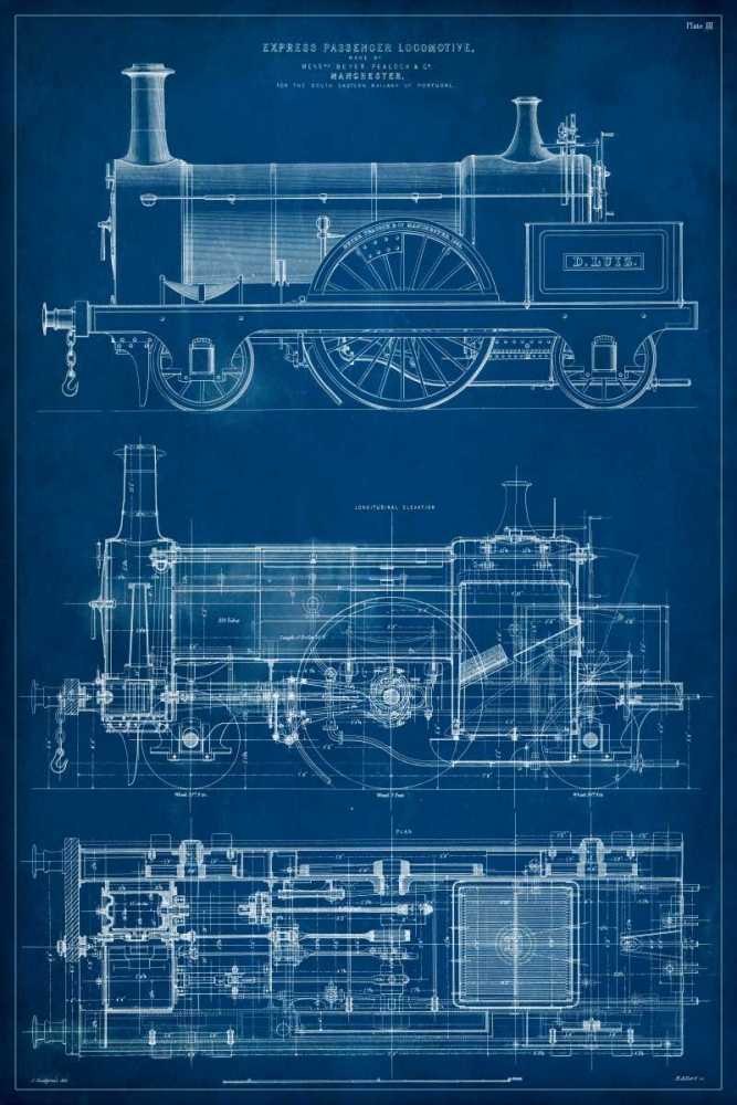 Wall Art Painting id:76764, Name: Locomotive Blueprint I, Artist: Vision Studio