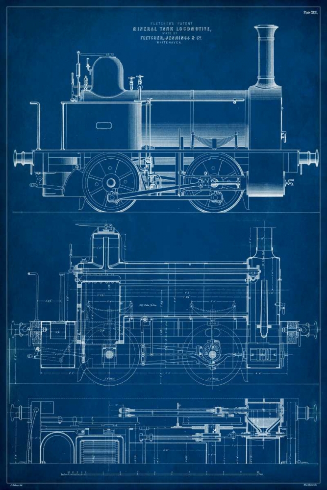 Wall Art Painting id:76765, Name: Locomotive Blueprint II, Artist: Vision Studio