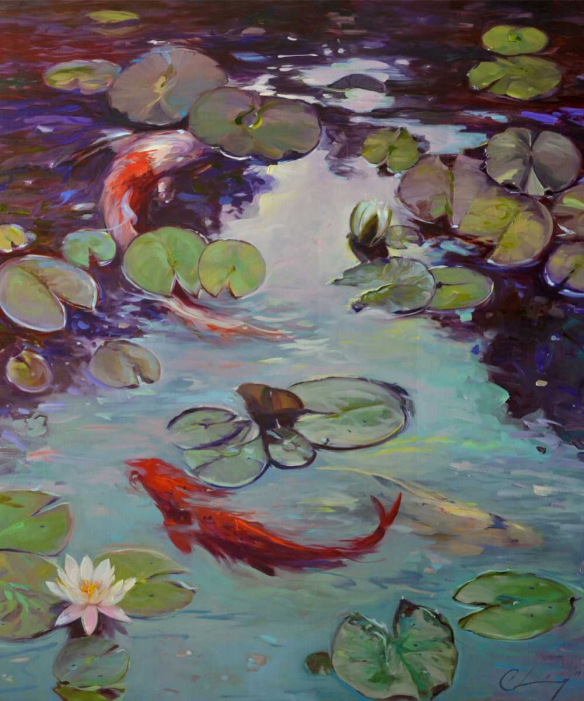Wall Art Painting id:76782, Name: Red Koi and Lilies, Artist: Larivey, Chuck