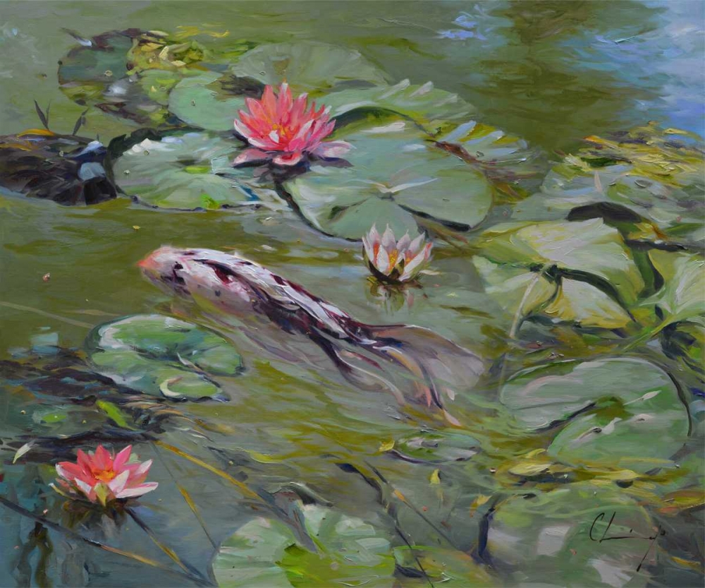 Wall art: Koi and Lilies III, by Larivey, Chuck