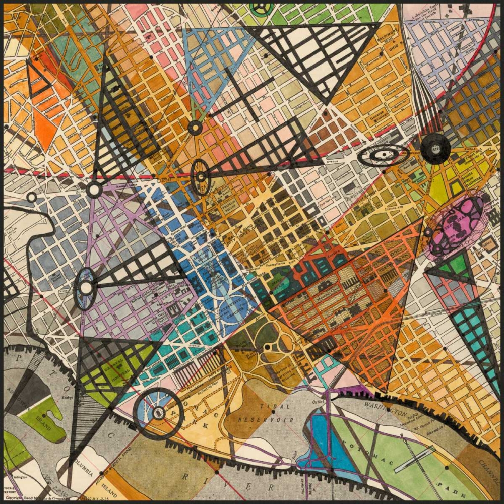 Wall Art Painting id:98406, Name: Modern Map of D.C., Artist: Galapon, Nikki