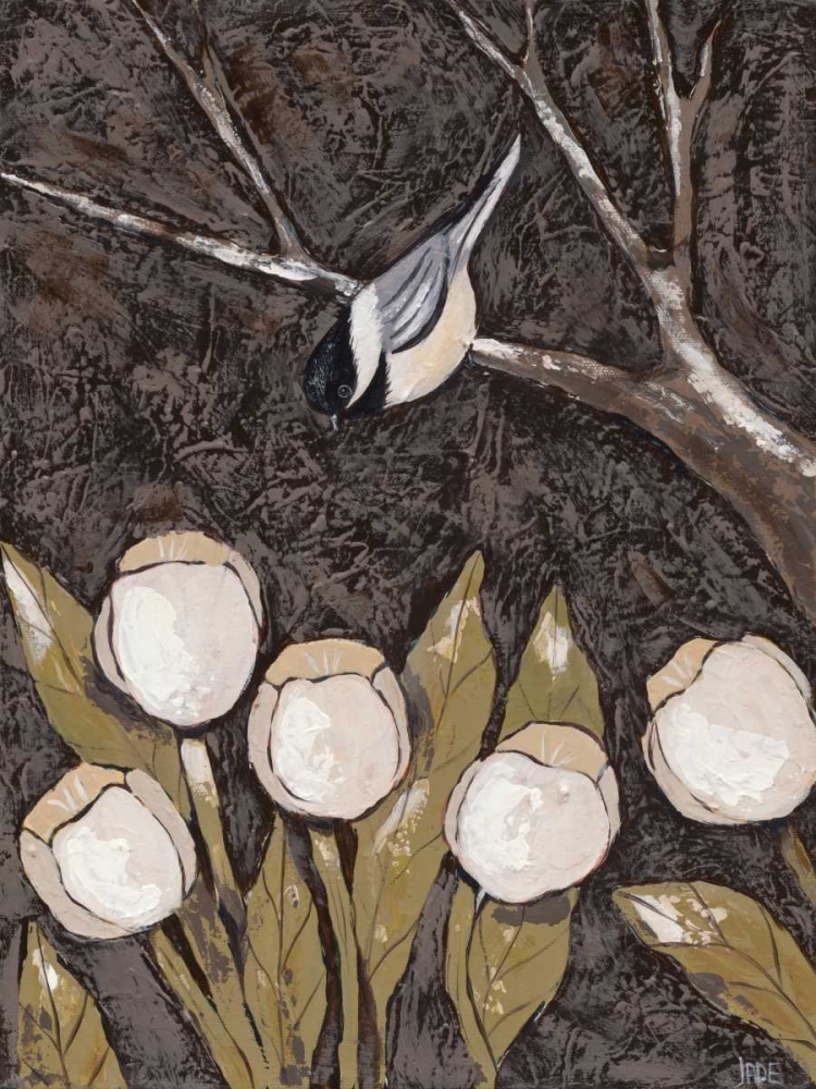 Wall Art Painting id:98901, Name: Chickadee and Tulips II, Artist: Reynolds, Jade