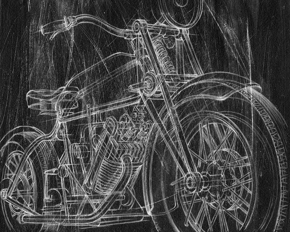 Wall Art Painting id:382740, Name: 3-UP Motorcycle Mechanical Sketch I, Artist: Harper, Ethan