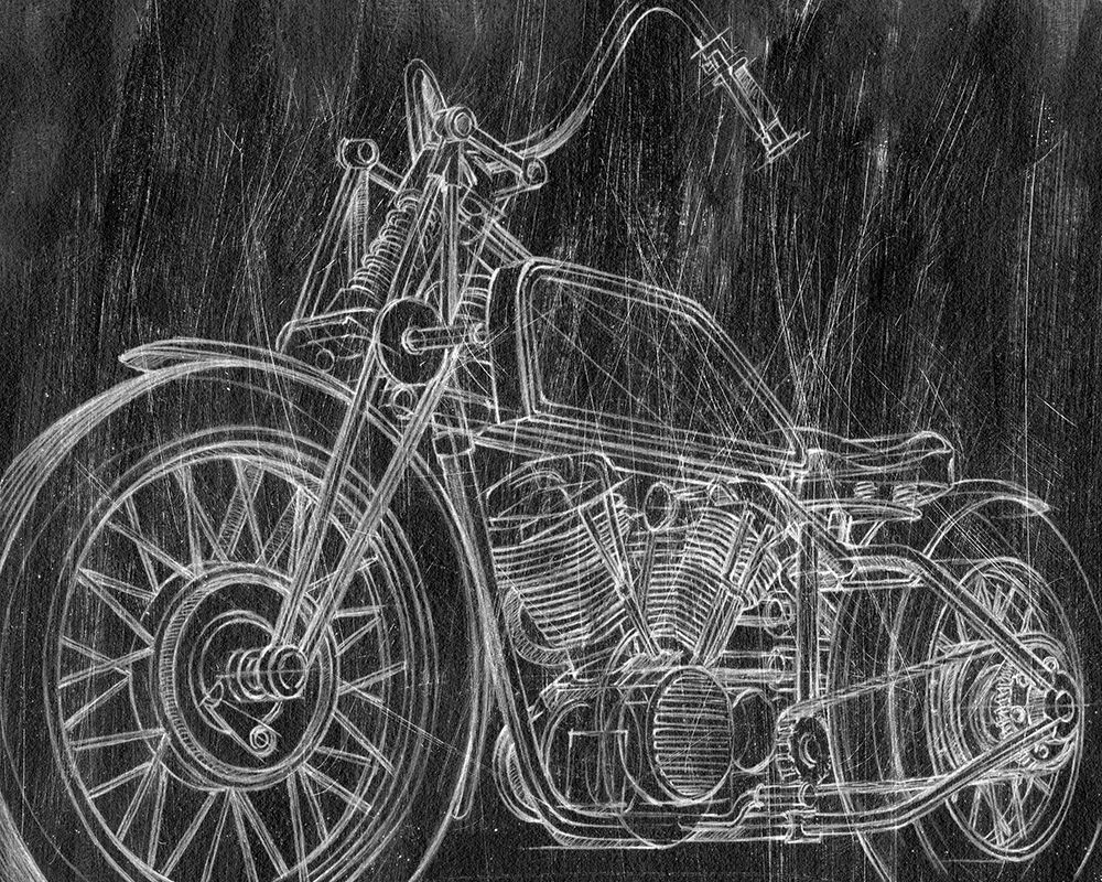Wall Art Painting id:382741, Name: 3-UP Motorcycle Mechanical Sketch II, Artist: Harper, Ethan