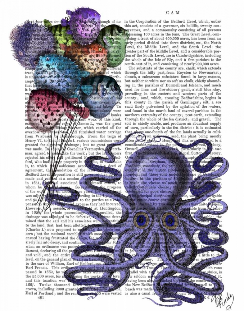 Art Print: Octopus and Puffer Fish Balloons