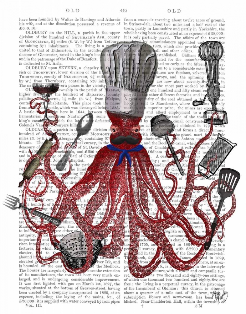 Wall Art Painting id:67299, Name: Octopus Fabulous French Chef, Artist: Fab Funky