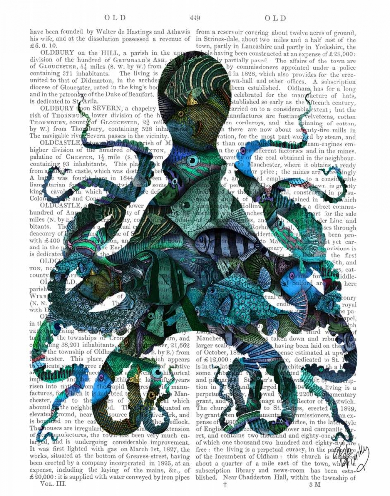 Wall Art Painting id:67300, Name: Fishy Blue Octopus, Artist: Fab Funky