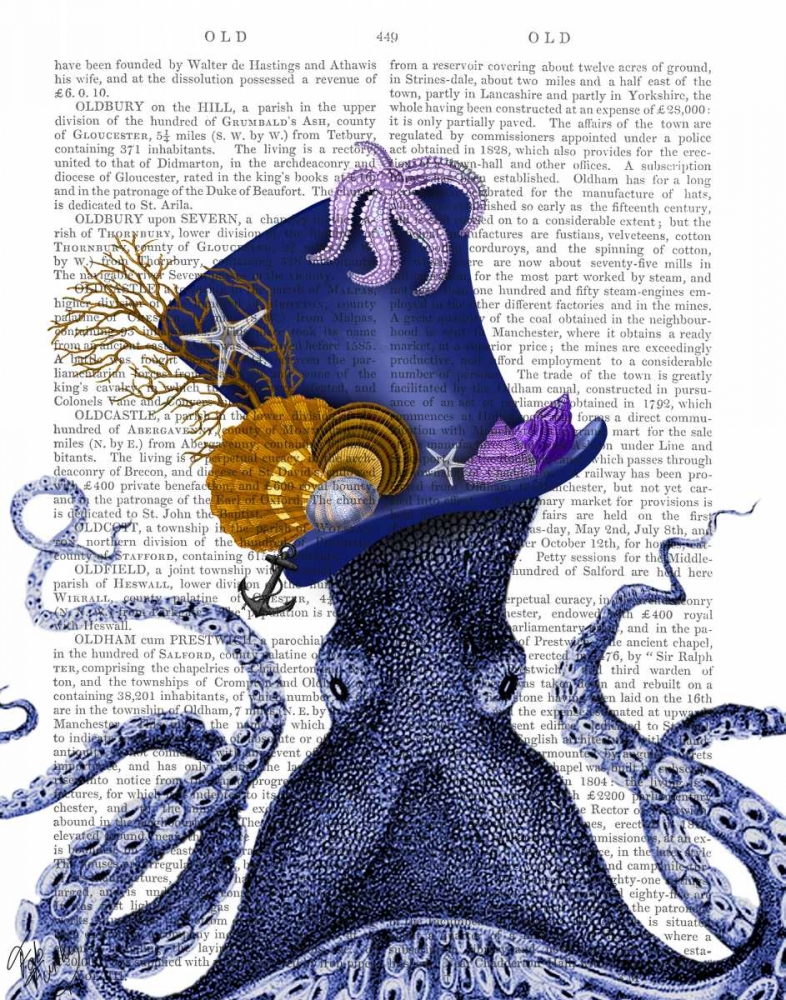 Wall Art Painting id:67301, Name: Octopus Nautical Hat, Artist: Fab Funky