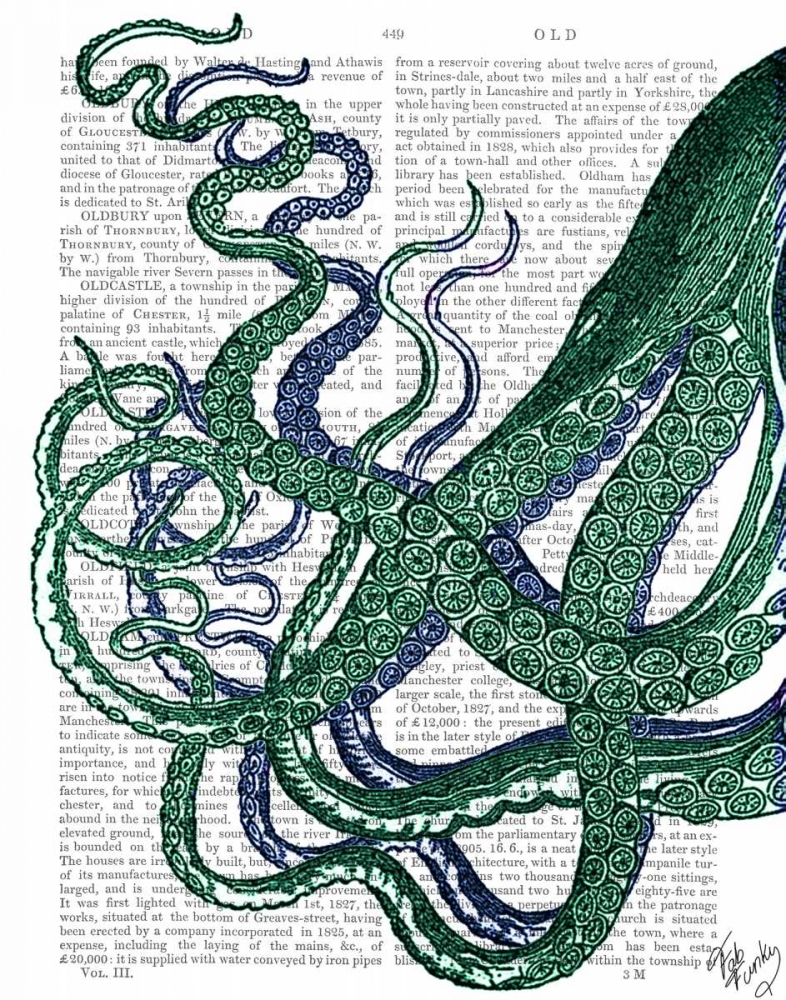 Wall Art Painting id:67303, Name: Octopus Tentacles Green and Blue, Artist: Fab Funky