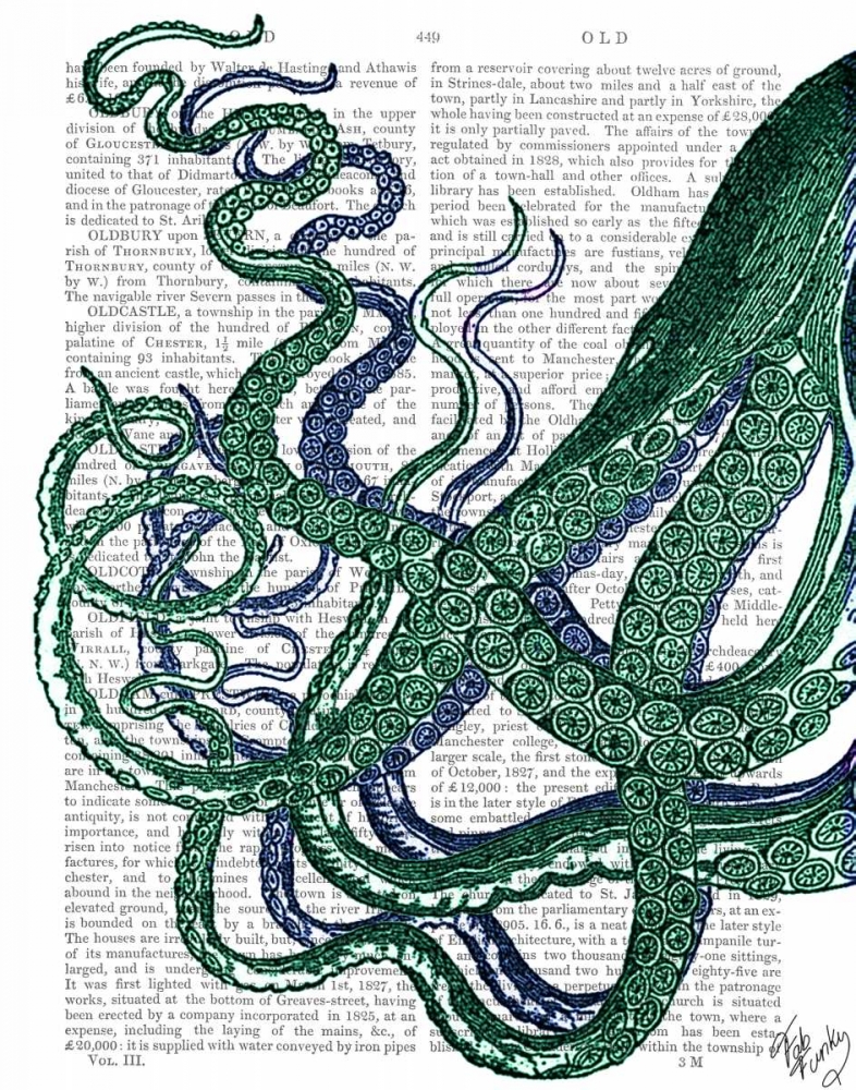 Art Print: Octopus Tentacles Green and Blue