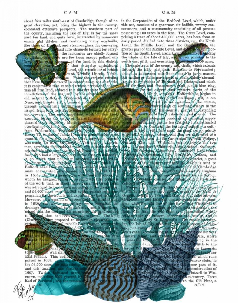 Wall Art Painting id:67304, Name: Fish Blue Shells and Corals, Artist: Fab Funky