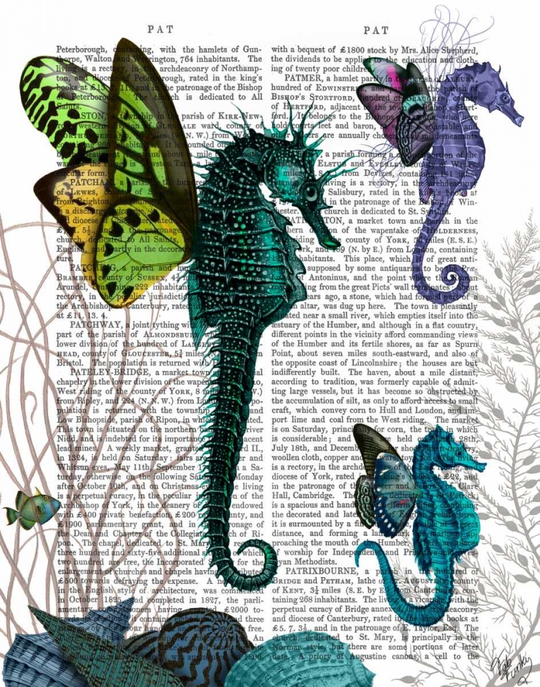 Art Print: Seahorse Trio With Wings