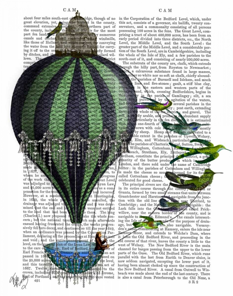 Wall Art Painting id:67307, Name: Hot Air Balloon and Birds, Artist: Fab Funky