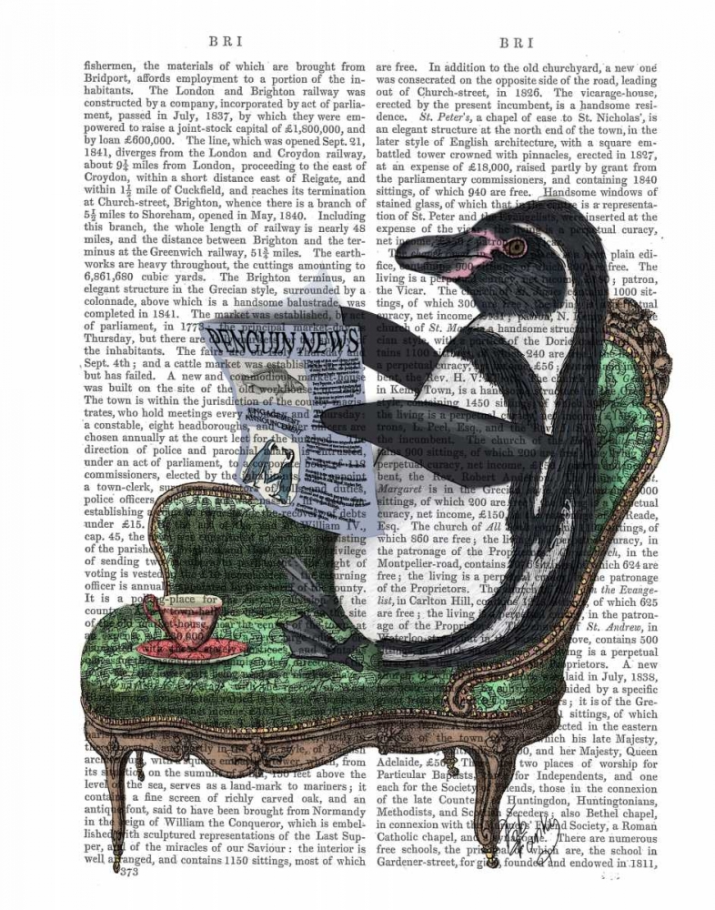 Art Print: Penguin Reading Newspaper