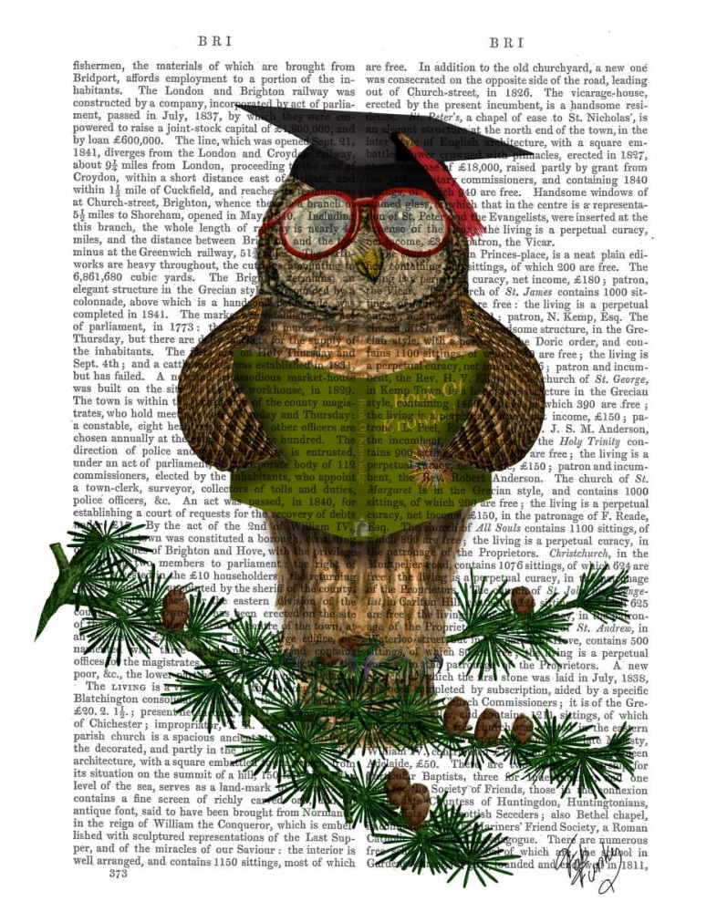 Art Print: Owl Reading On Branch