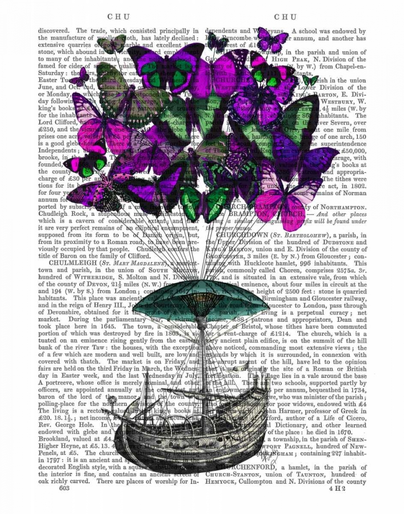 Art Print: Butterfly Airship 2 Purple and Green