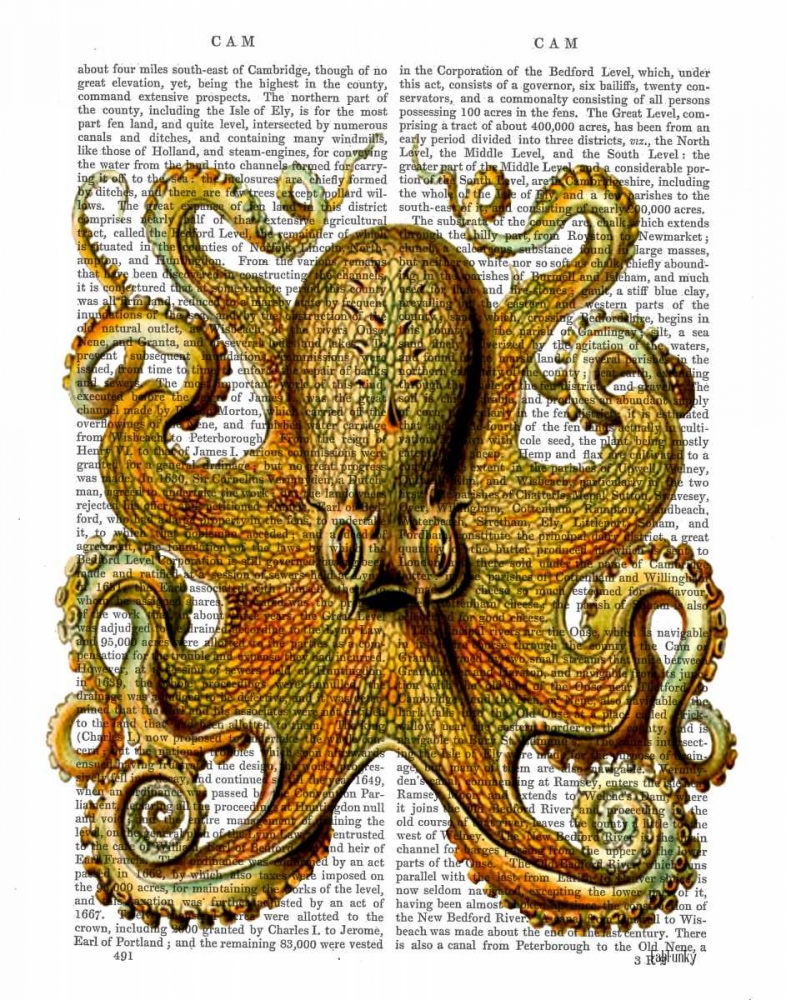 Art Print: Vintage Yellow Octopus Front