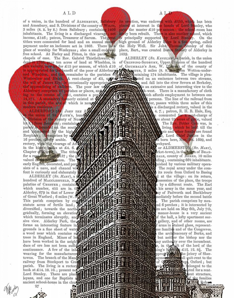 Wall art: Flat Iron Building and Red Hot Air Balloons, by Fab Funky