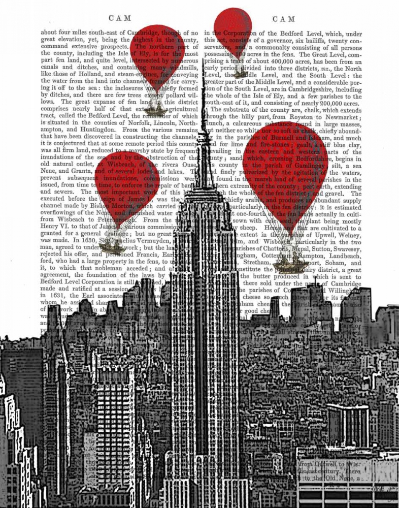Wall art: Empire State Building and Red Hot Air Balloons, by Fab Funky