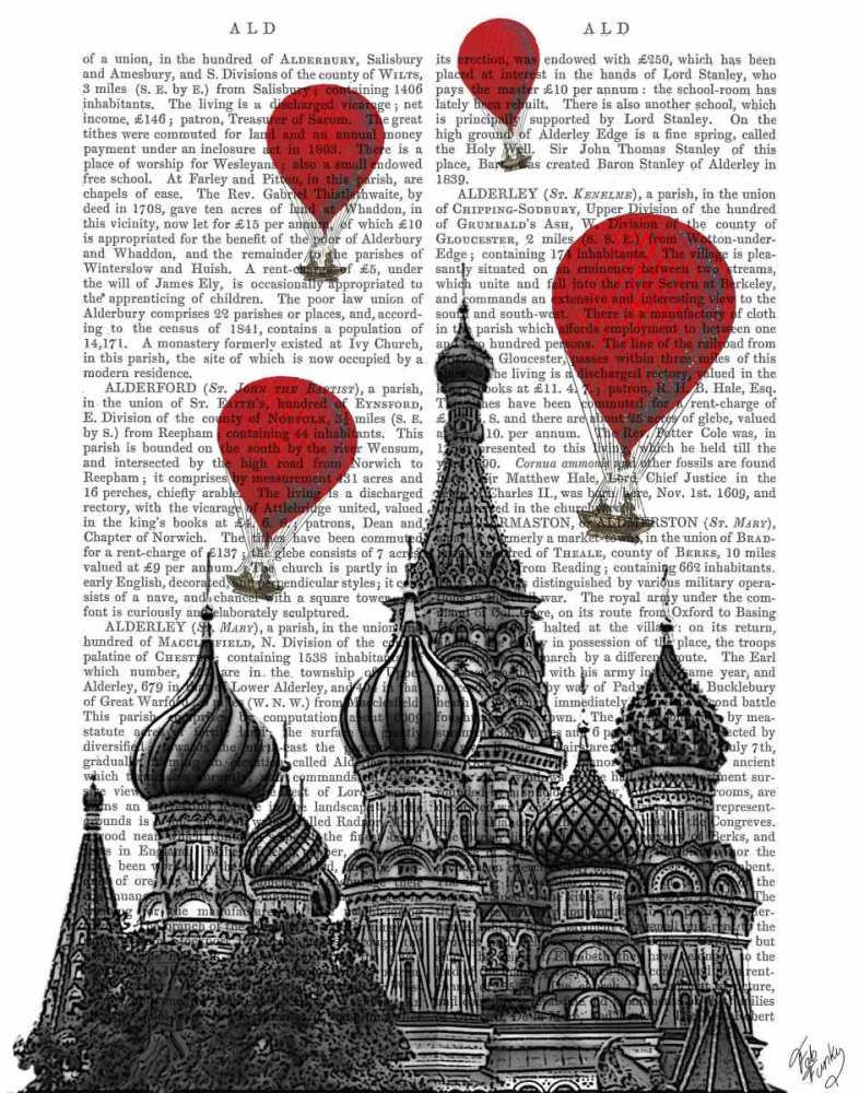 Wall art: St Basils Cathedral and Red Hot Air Balloons, by Fab Funky