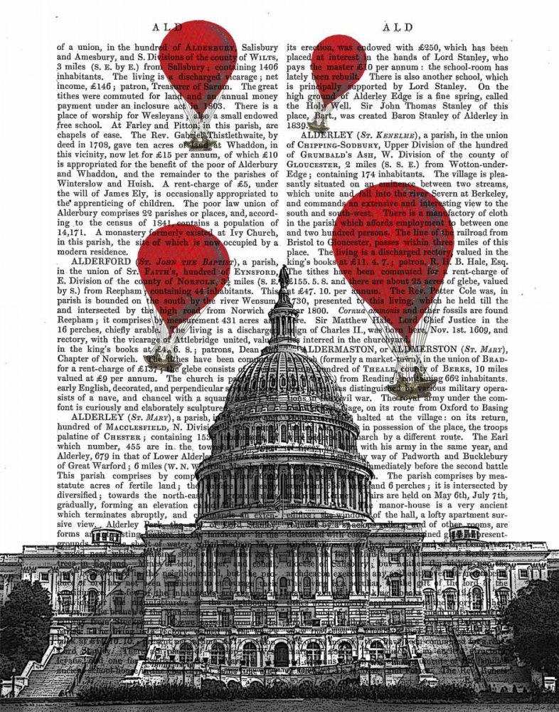 Wall art: US Capitol Building and Red Hot Air Balloons, by Fab Funky