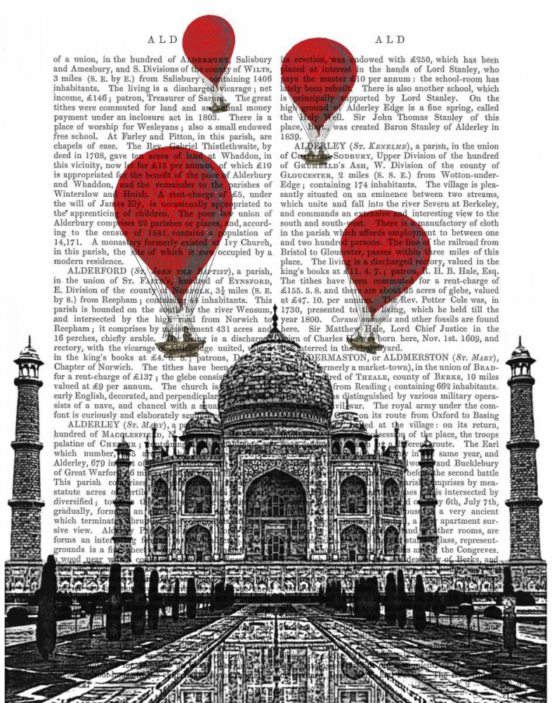 Wall art: Taj Mahal and Red Hot Air Balloons, by Fab Funky