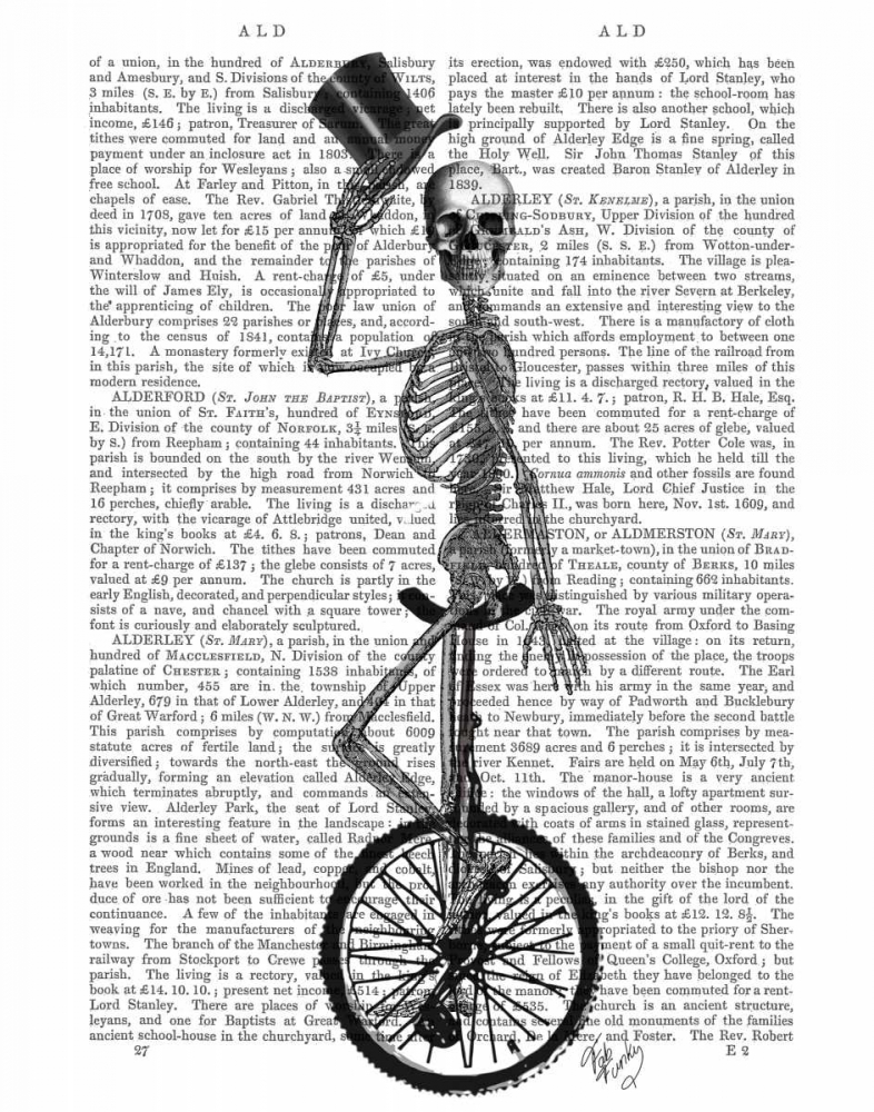 Wall Art Painting id:67741, Name: Skeleton on Unicycle, Artist: Fab Funky