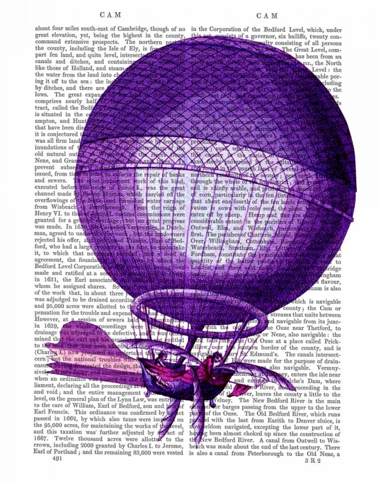 Wall art: Blanchards Hydrogen (Purple) Hot Air Balloon, by Fab Funky