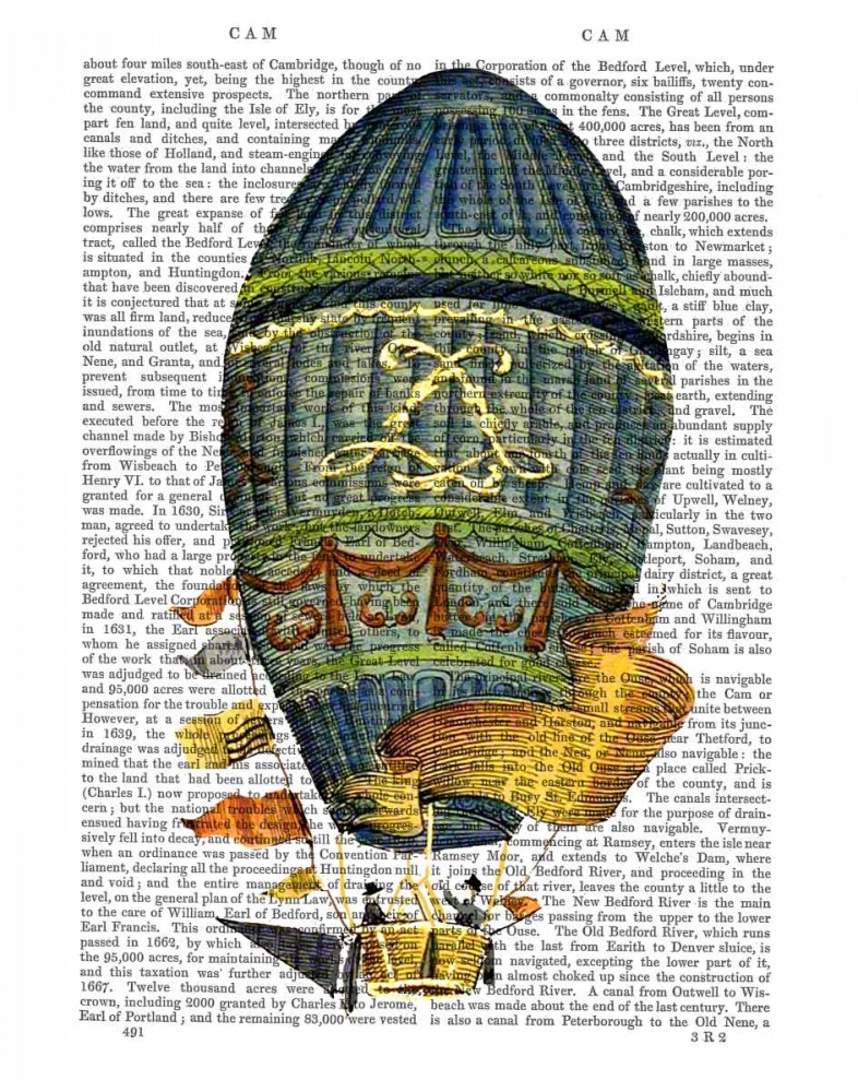 Wall art: Blue Cylindrical Hot Air Balloon, by Fab Funky