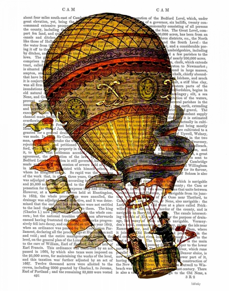 Wall art: Hot Air Balloon Gold with Flags, by Fab Funky